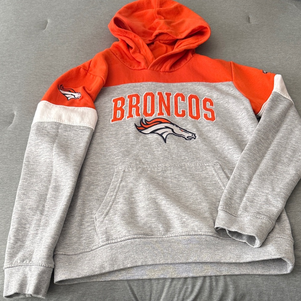 Denver Broncos NFL Team Apparel Gray and Orange Hoodie - youth L